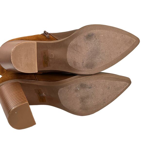 Lulus Essex Booties Brown Size 11 Mid Calf Pointed Toe Faux Leather Zippers Shoe - Picture 9 of 11